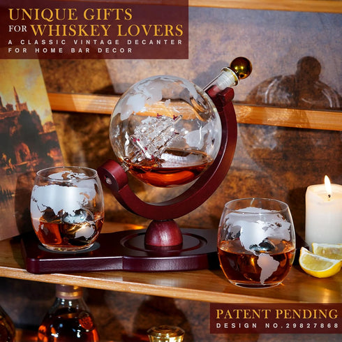 Whiskey Decanter Globe Set with Ball & Glasses